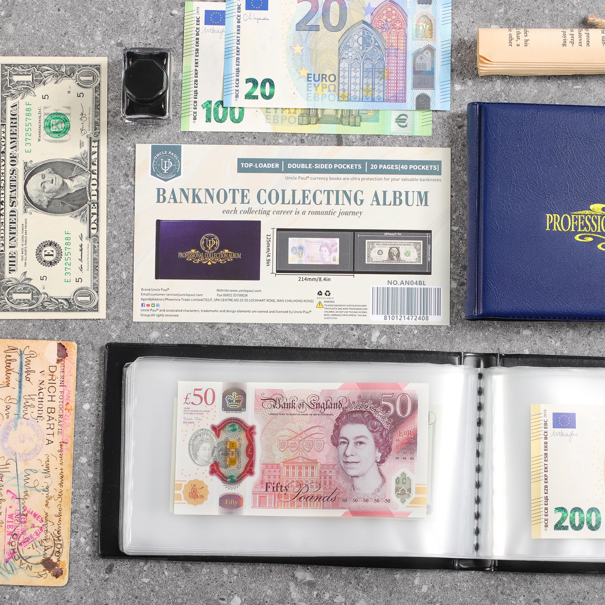 Zerodis Album Per Collezione Banconote E Monete, 30 Pagine (60 Lati), Verde Scuro, Custodia Protettiva In Plastica Trasparente, Per Collezionisti Di Valuta