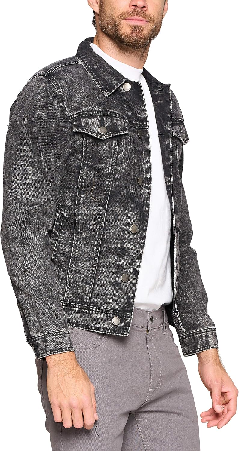 vkwear Red Label Men’s Premium Casual Faded Denim Jean Button Up Cotton Slim Fit Jacket