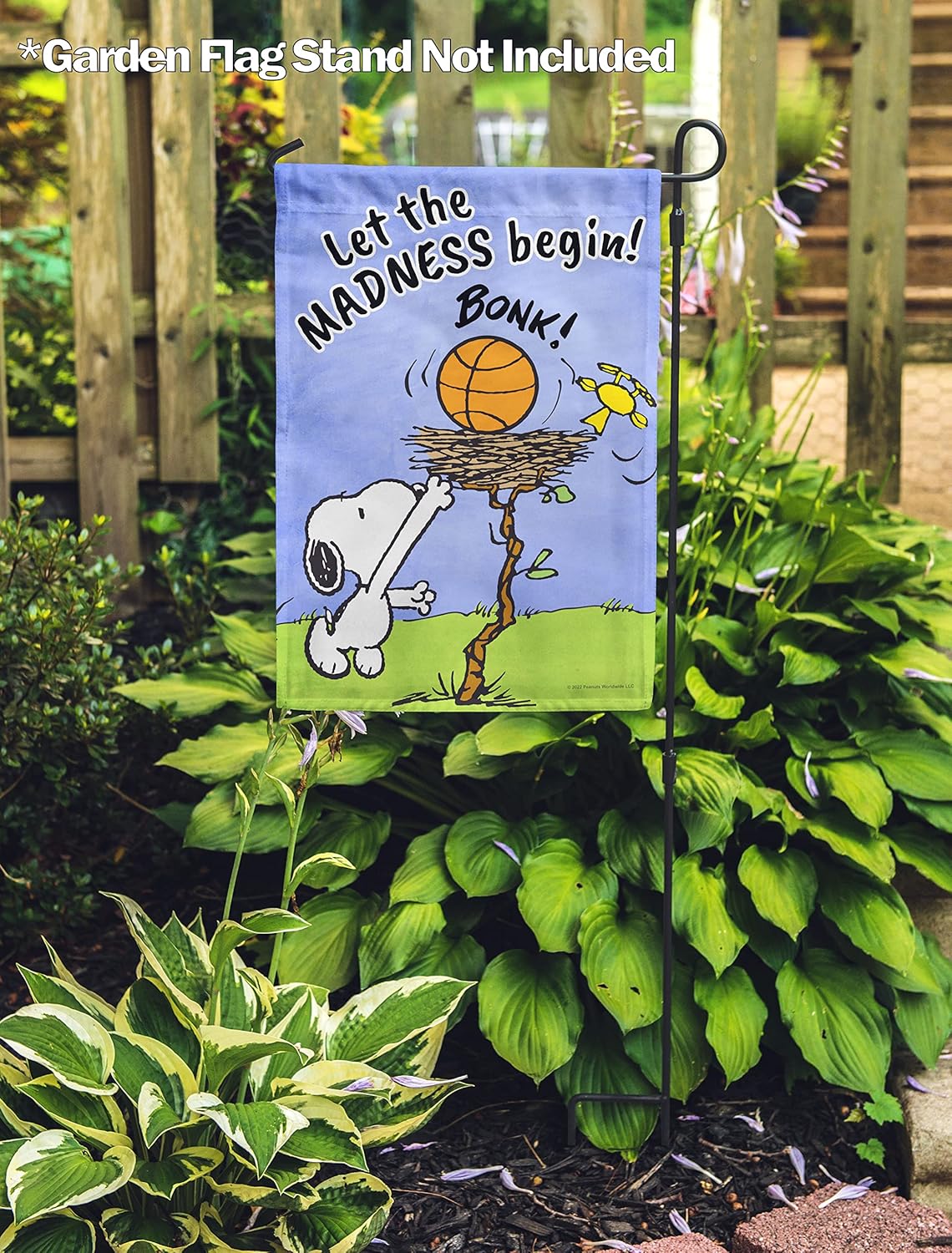 Flagology, PEANUTS Snoopy Basketball Madness – Garden Flag 12" x 18", Outdoor Flag, Exclusive Premium Fabric, Officially Licensed PEANUTS®, Basketball