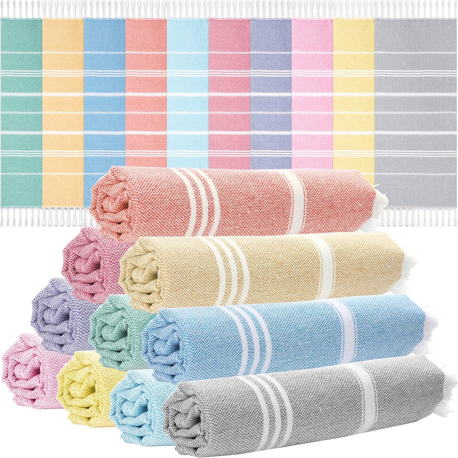 Preboun 20 Pack Turkish Beach Towels, Cotton Turkish Bath