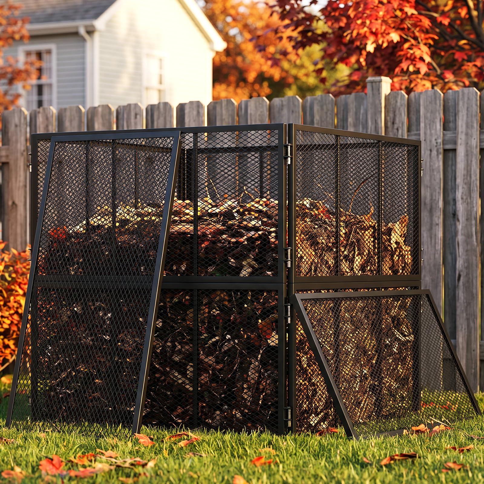 SUNYRISY Large Metal Compost Bin Outdoor with Lid, 234 Gallon Black