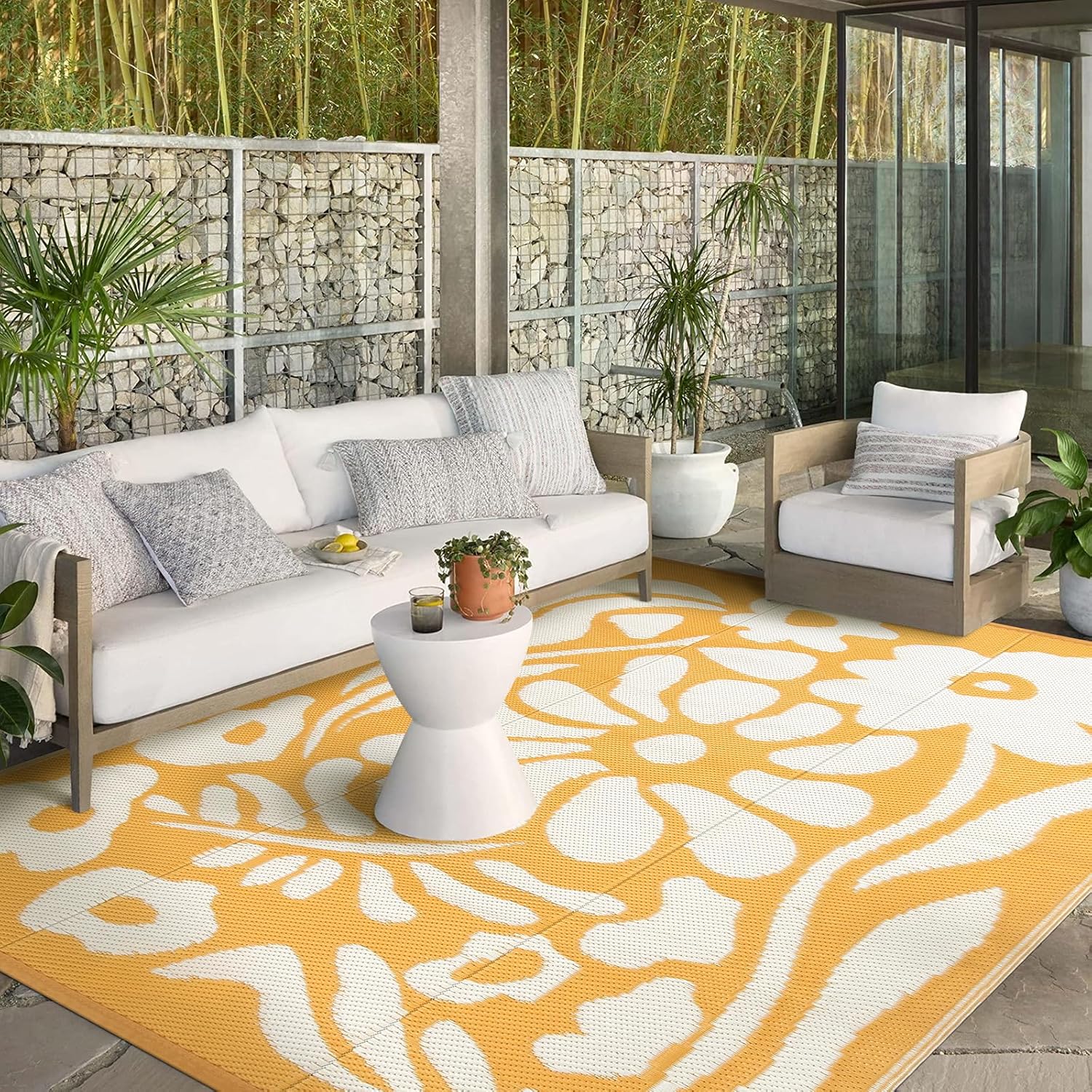 Wonnitar Outdoor Rugs 8x10,Waterproof Large Plastic Outdoor Patio Rug Clearance,Reversible Outside Portable Camping Mat,Abstract Floral Lightweight Carpet for Balcony Beach RV Camper (Orange, 8'x10') 8' x 10' Orange