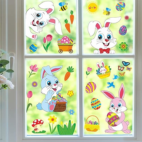 Miniatura 6 de 510 calcomanías para ventana de conejo de Pascua, impresión de doble cara, decoración de juego de caza de huevos, sin residuos, suministros de