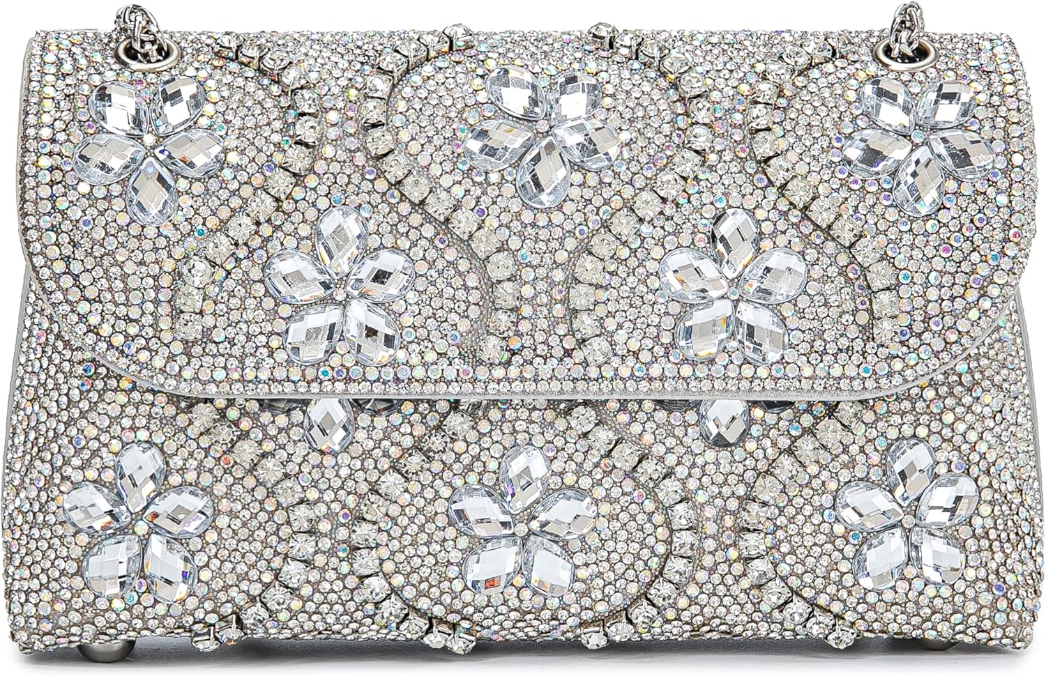 Flower Evening Handbags Chain Strap Square Shoulder Bag Crossbody Bag Crystals Rhinestone Clutch Purse