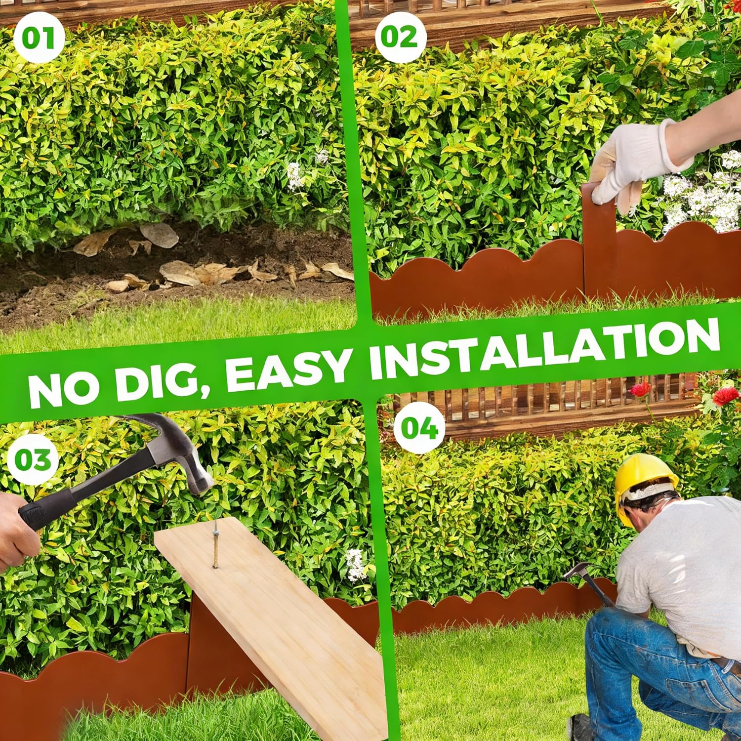 Cor-Ten Steel Landscape Edging 6-Pcsk, 40" L x 7" H Metal Garden Border with 8 Stakes, Heavy Duty Hammer in Landscape Edging for Lawn, Pathway, Yard, Rust(20 Ft Total)