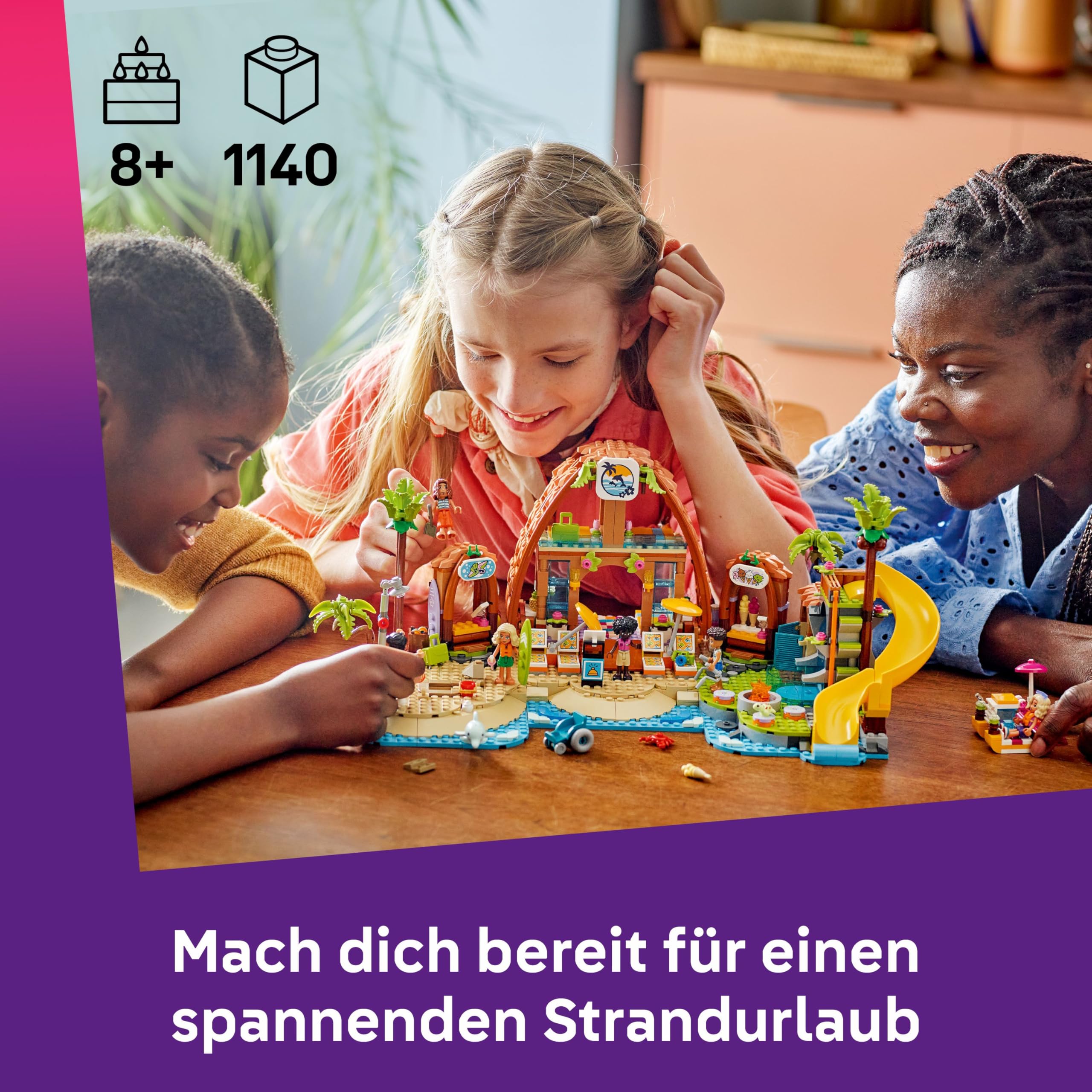 LEGO Friends Familienurlaub im Strandresort - Spielzeug mit 6 Mini-Puppen, Schildkröten- und Delfinfiguren, Eisdiele und Zubehör - Kinder Geschenk für Mädchen ab 8 Jahren - 42673