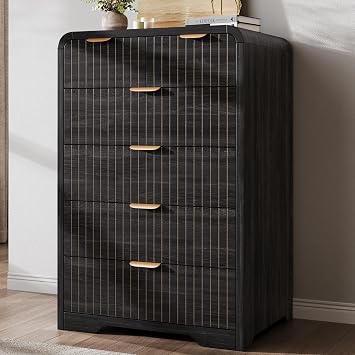 Jocoevol Fluted 6 Drawer Dresser for Bedroom - 43" Tall Dresser Chest of Drawers, Fluted Dresser for Bedroom, Metal Handle,Wood Dresser for Living Room, Bedroom, Entryway, HallwayBlack