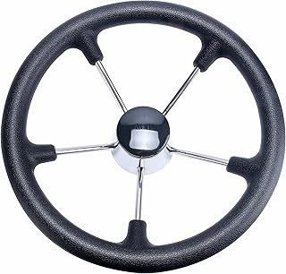 Amarine Made Boat Steering Wheel, 13-1/2 Inch Boat Marine 5 Spoke Destroyer Steering Wheel with Black Foam Grip