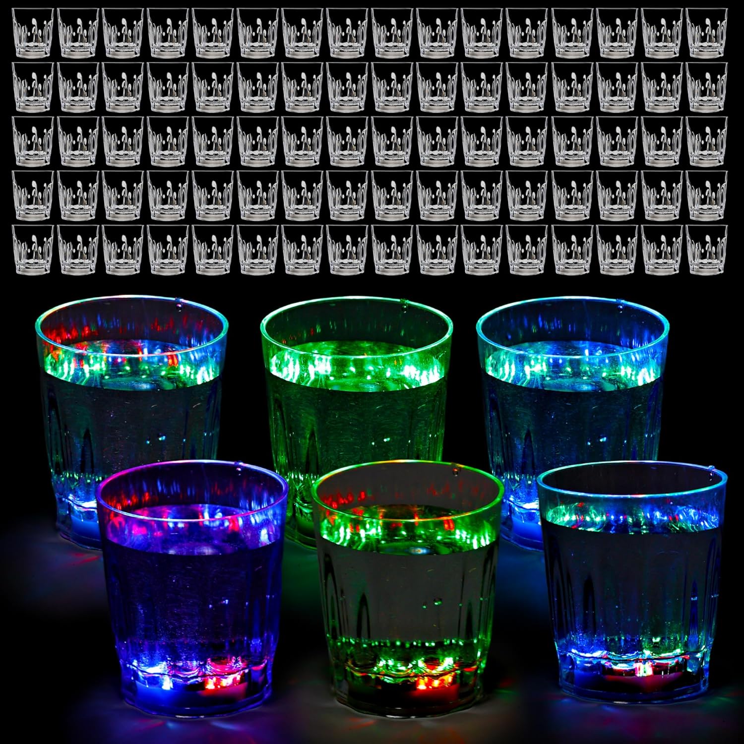 100 Pack Led Light Up Shot Glasses Glow in the Dark Shot Glasses Color Changing Shot Glasse for Adults Party Birthday Bar Valentine Halloween Weddings Supplies