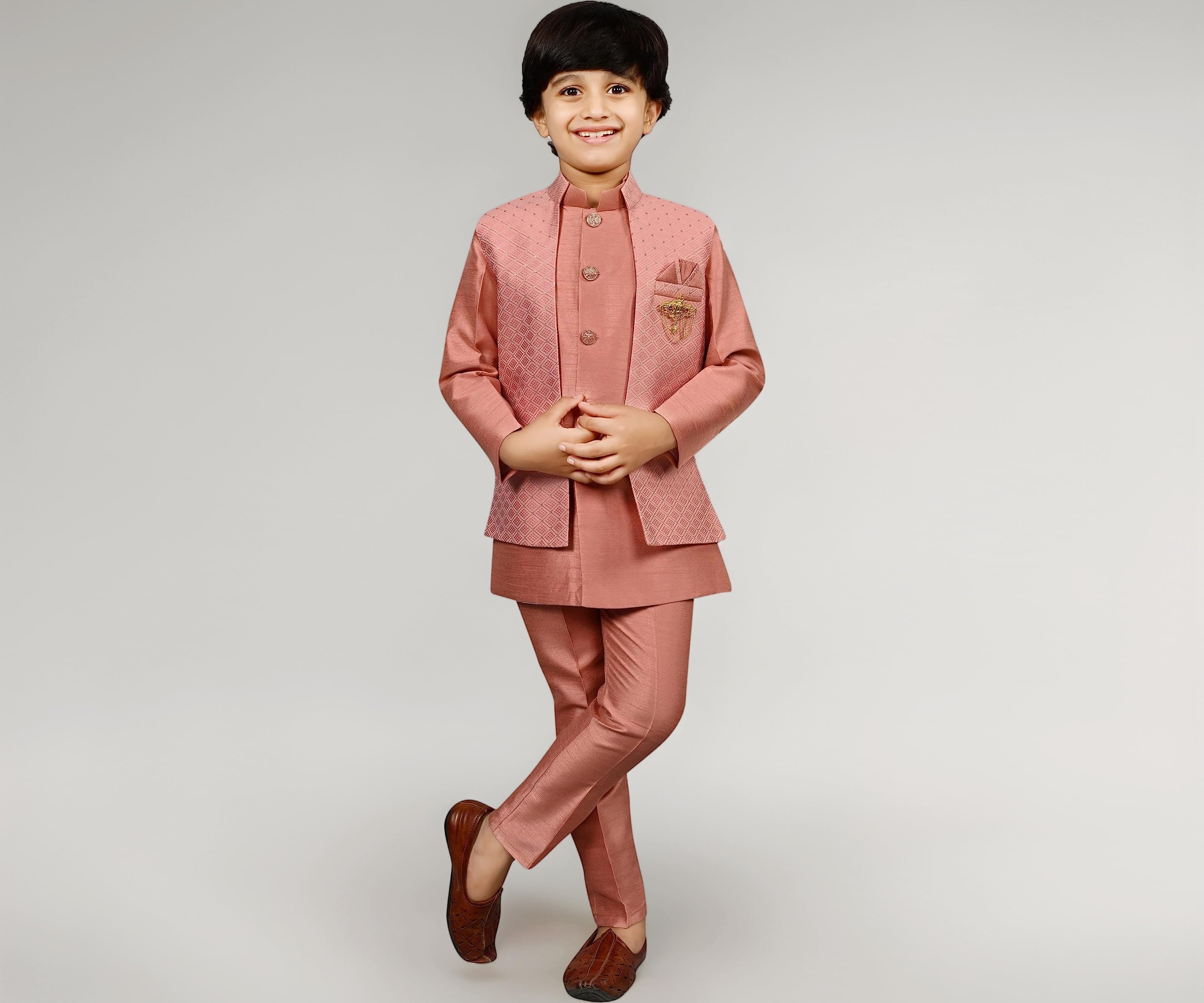 AHHAAAA Kids Ethnic Silk Indian Bollywood Style Print Indo-Western Sherwani Set For Boys 521MF