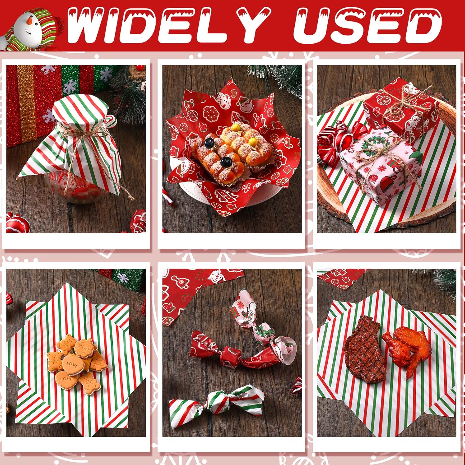 Tinlade 150 Pcs Christmas Wax Paper Sheets for Food Wrapping Paper Sheets Winter Christmas Tree Snowman Paper Parchment Grease Resistant Waterproof Paper Liner Oil Proof Picnic Liner for Kitchen Food