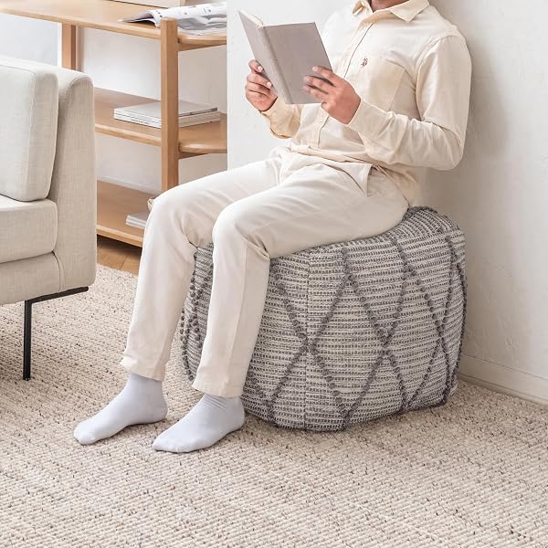 Anji Mountain Handmade Pouf Ottoman Warm Gray