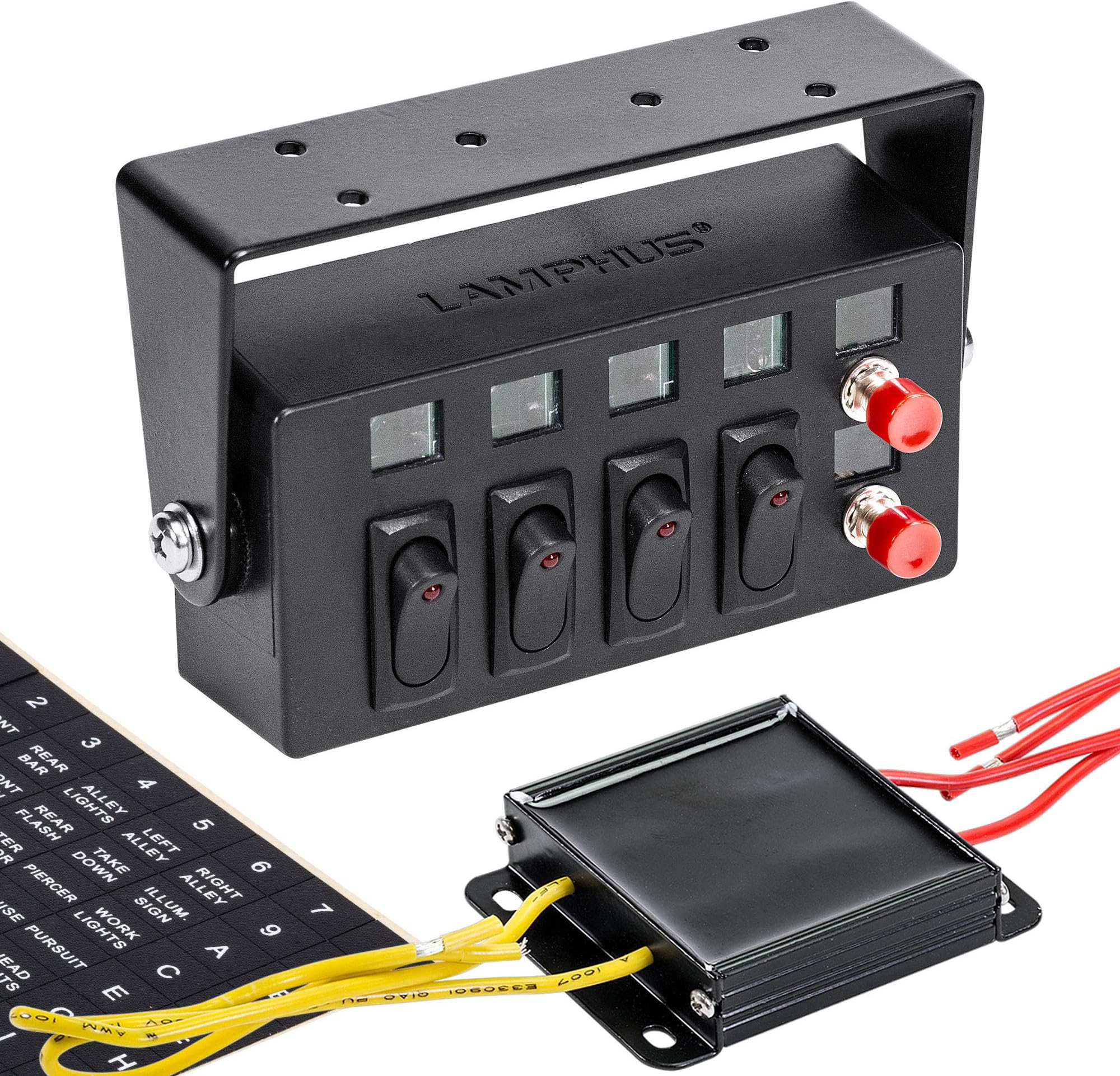 LAMPHUS SWBX42 12V Rocker Switch Box [4 x 15A ON/Off] [2 x 5A Momentary] [70 Amp Max.] [Backlit LED] 12 Volt DC SPST Rocker Toggle Switch Panel Box for Auto Automotive Lights Car Marine Boat Truck