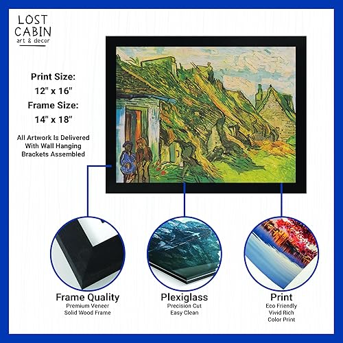 Miniatura 2 de Cabaña perdida con paja arenisca cabañas en Chaponval 2 por Leonardo Da Vinci  Impresión en marco plano negro  Reproducción de pintura de obra fina