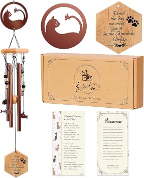 GiftAmaz Cat Memorial Wind Chime, 24 Inch Pet Sympathy Wind Chimes for Outdoor Garden Patio Porch Decoration