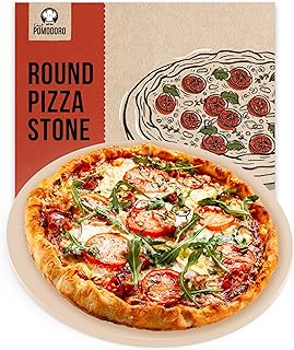 Chef Pomodoro Pizza Stone 38cm x 30.5cm (Round 32cm) Natural Stone for Oven and Grills, Baking Pizza Bread