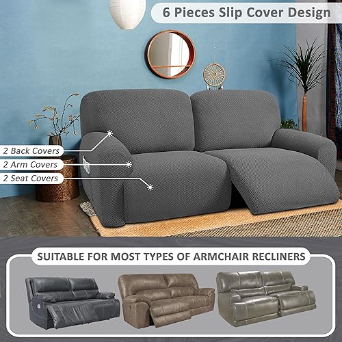 Miniatura 5 de ULTICOR Sofá reclinable extra ancho de 75 a 100 pulgadas, funda de sofá reclinable de 2 plazas, funda de sofá reclinable extra ancha, tela jacquard