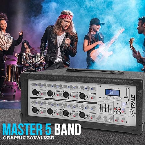 Miniatura 5 de Pyle Usa 8 canales Bluetooth Etapa Mezclador alimentado, 800 vatios Pro Audio Sound Mixer, Lectores MP3 USB SD, Entrada auxiliar, Pantalla LCD