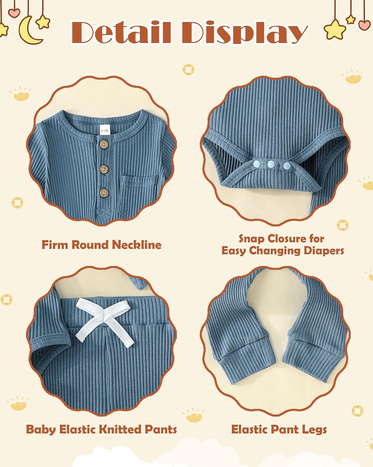 Newborn Baby Boy Clothes Toddler Ribbed Knit Cotton Long Sleeve Romper Long Pant Preemie Solid Color Outfits - Image 5