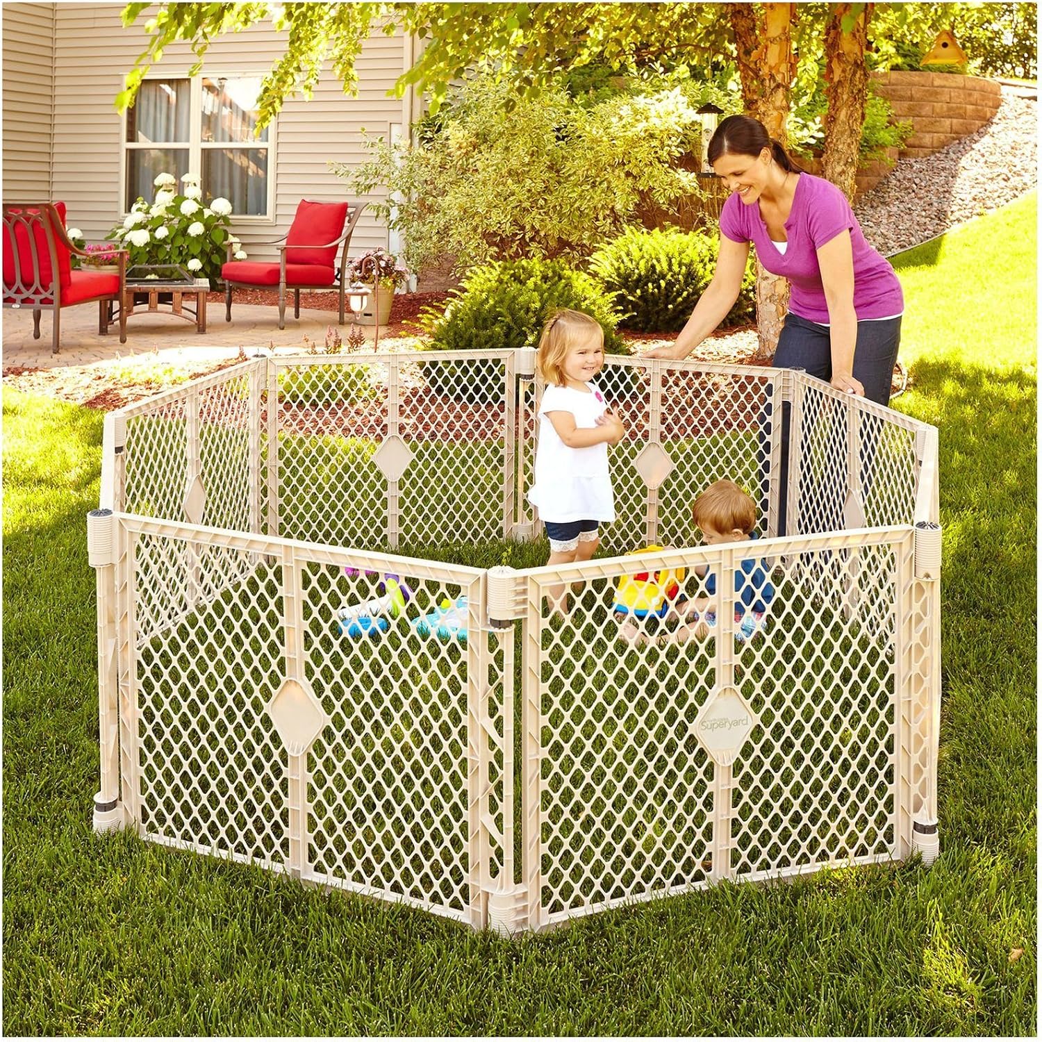 Toddleroo by North States Superyard 8 Panel Free Standing Play Yard, Indoor or Outdoor Baby Playpen & Superyard Wall Mount Kit, Made in USA: Compatible with Superyard Classic
