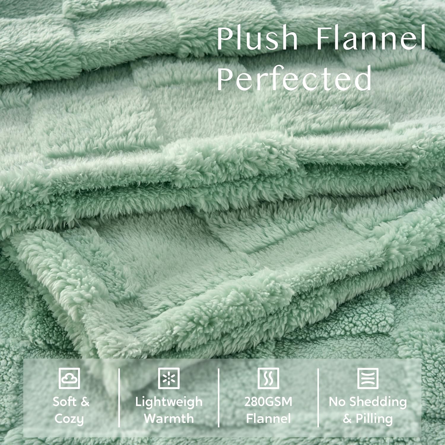Joiedomi Twin Blanket for Bed, Soft Sage Green Fleece Checkered Blankets Gifts for Women Mom Girls, 280GSM Cozy Cute Soft Throw Home Room Decor Aesthetic Gifts 60x80 Inches - Image 6