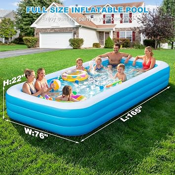 Extra Large Inflatable Pool 165'' x 76'' x 22'' for Adults & Kids