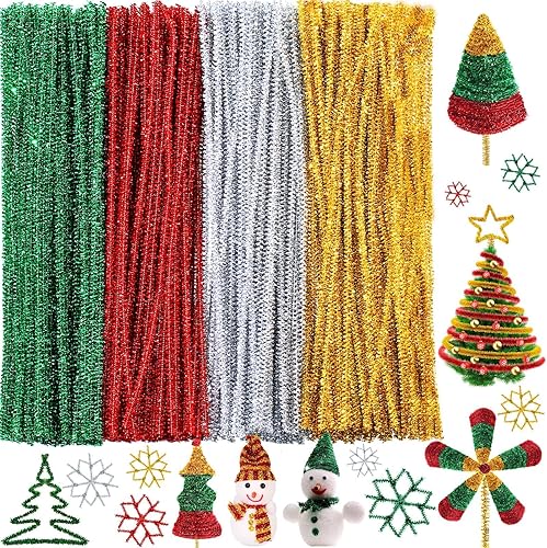 WILLBOND 400 limpiapipas navideños, tallos de felpilla con purpurina, tallos de felpilla para arte creativo, decoración de Navidad, 12 pulgadas,