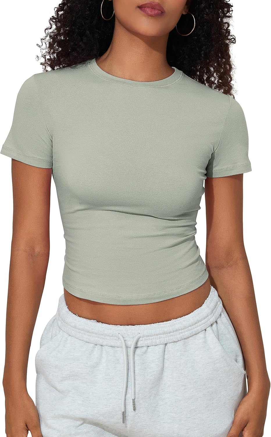 kayamiya Women's Basic Short Sleeve Cotton Shirts Slim Fit Crewneck Summer Trendy Y2k Baby Tee Crop Tops