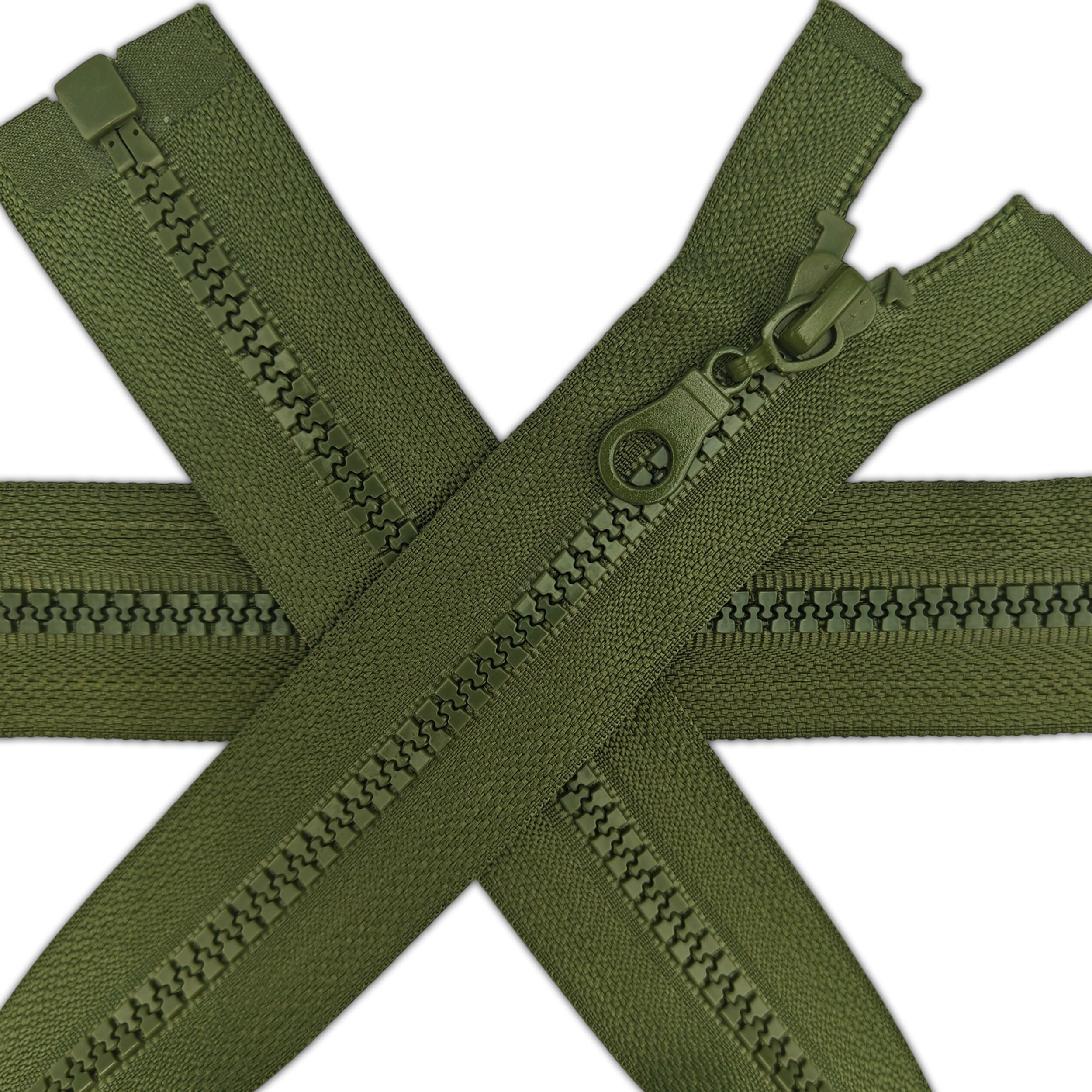 1 pc Olive Green Chunky Zipper 13.7'' | Open-End Fastener Size #5 | Single Slider, One-Way Plastic Resin Zip for Sewing, Jackets, Coats, DIY Repair, Tailoring | Replacement Zipper 35cm