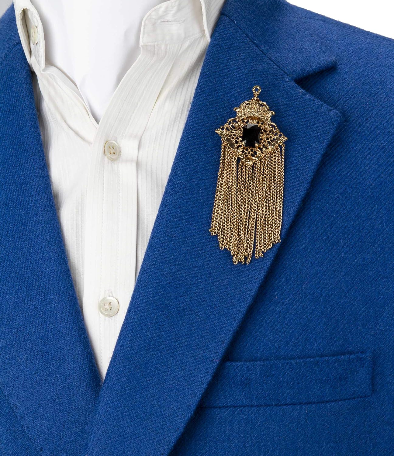 Knighthood Crowned Black Stone with Engraving and Hanging Chain Detailing Brooch/Lapel Pin
