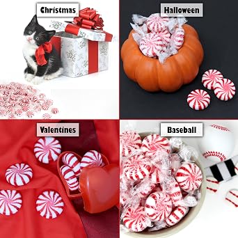Starlight Peppermint Candy Bulk 56 Individually Wrapped Red & White Mints, Kosher Hard Candy Made with Real Peppermint Oil Christmas & Holiday Party Candy (12 oz)