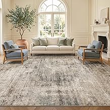 Washable Area Rug 8x10 for Living Room - Ultra-Soft Vintage Distressed Farmhouse Rug, Neutral Taupe Brown Foldable Large Carpet with Non-Slip Backing for Bedroom & Cozy Rustic Decor