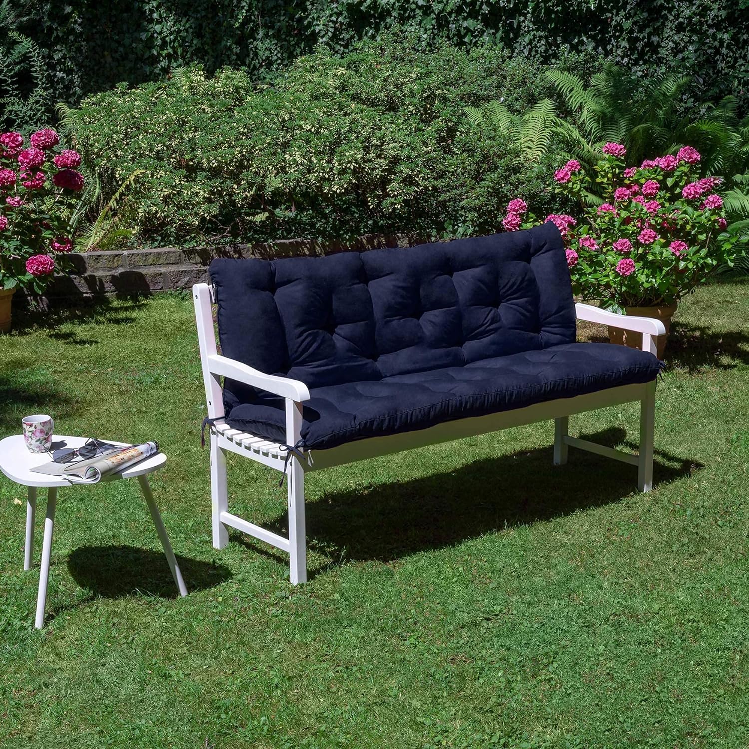 WEIGE Garden Bench Cushion with backrest for Garden Swing 2 3-Seater Waterproof Outdoor Terrace Lounger pad Luxurious Soft Replacement Lounge Chair Non-Slip Large mat 100 cm