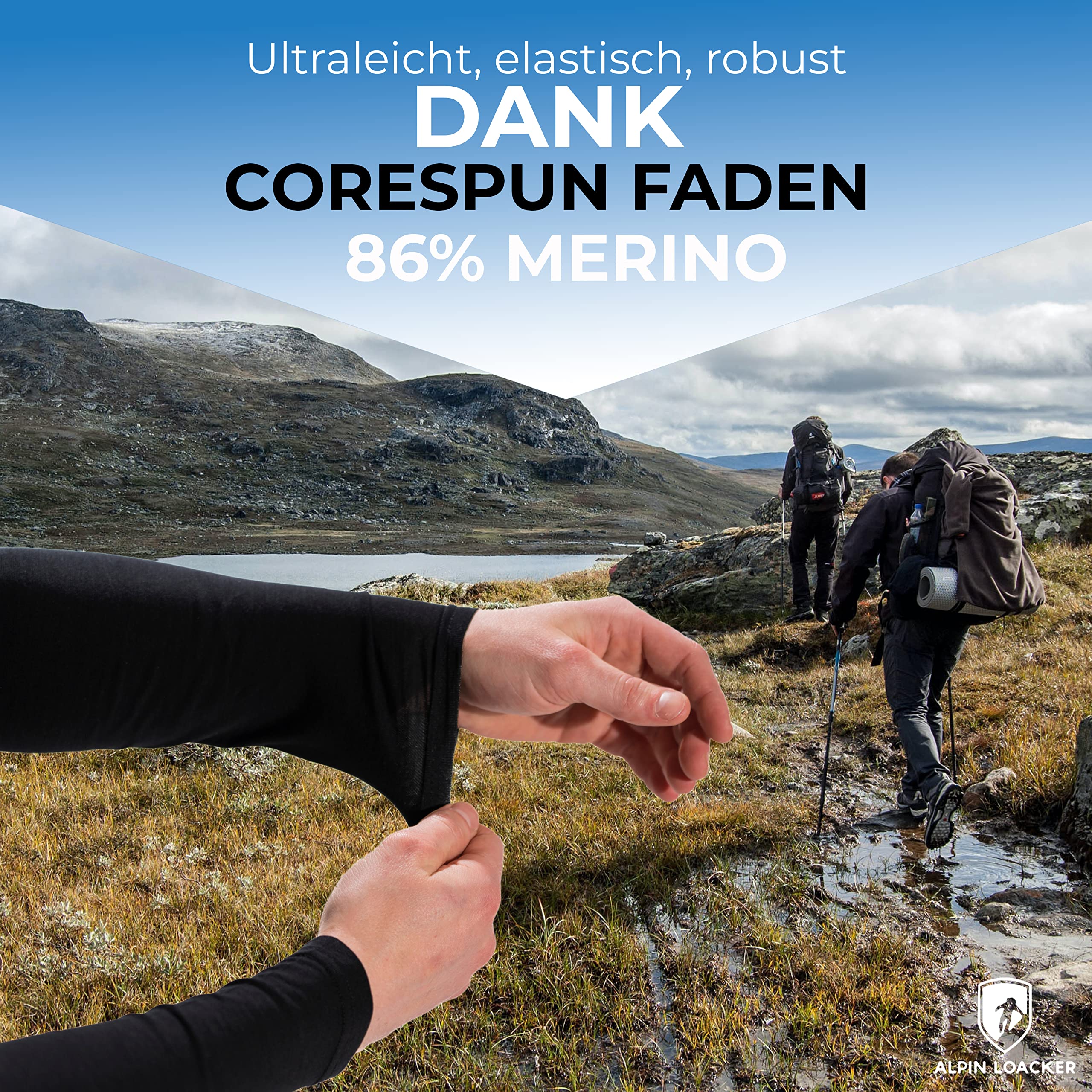 ALPIN LOACKER CORESPUN Merino Langarmshirt Herren 150 g/m2, das leichte I Thermooberteil atmungsaktiv I Sport Funktionsshirt für Wandern und Outdoor Sport, Schwarz M