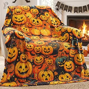 Joiedomi Halloween Autumn Pumpkin Flannel Throw Blanket, 50 x 60 in