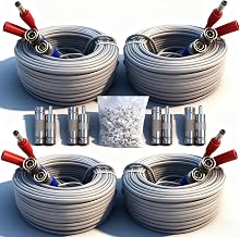 4PCS 100ft/30m Integrated BNC Video Power Cable ext. for Security Cameras, CCTV, Surveillance & DVR installs. Free 8×BNC connectors + 100 Wire Clips.