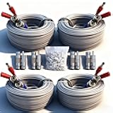 LETONDA 4PCS 100ft/30m Integrated BNC Video Power Cable ext. for Security Cameras, CCTV, Surveillance & DVR installs. Free 8×BNC connectors + 100 Wire Clips.