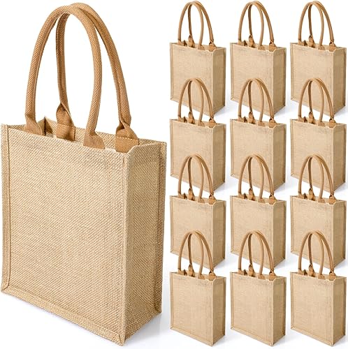 Saintrygo 10 bolsas de arpillera de arpillera para regalo con asas, reutilizables, para playa, dama de honor, bolsas de bienvenida para bricolaje,