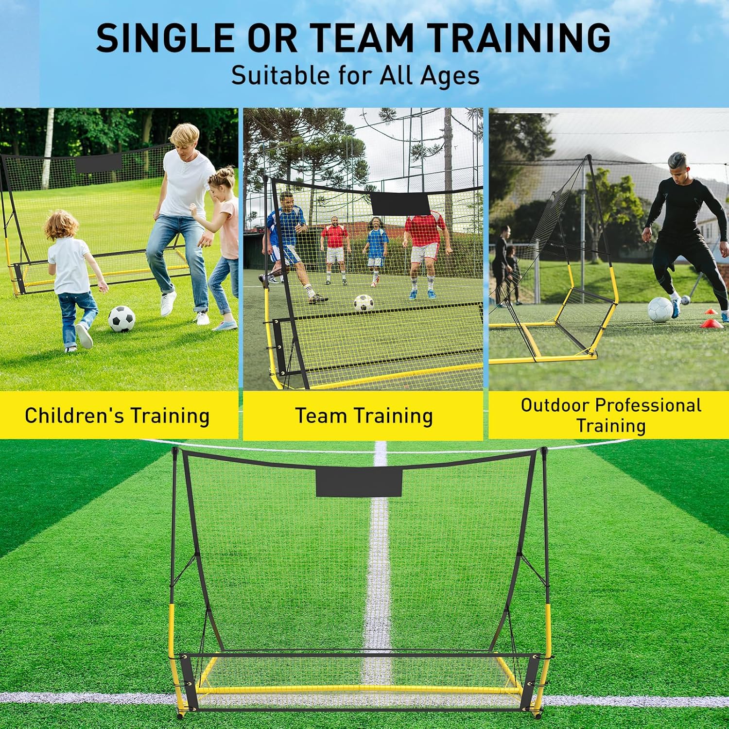 2-in-1 Portable Soccer Rebounder Net, 6ft x 4.7ft Dual Side Soccer Bounce Back Net, Soccer Rebounder Board Wall with Portable Bag, Soccer Trainer for Team Solo Training, Passing, Volley