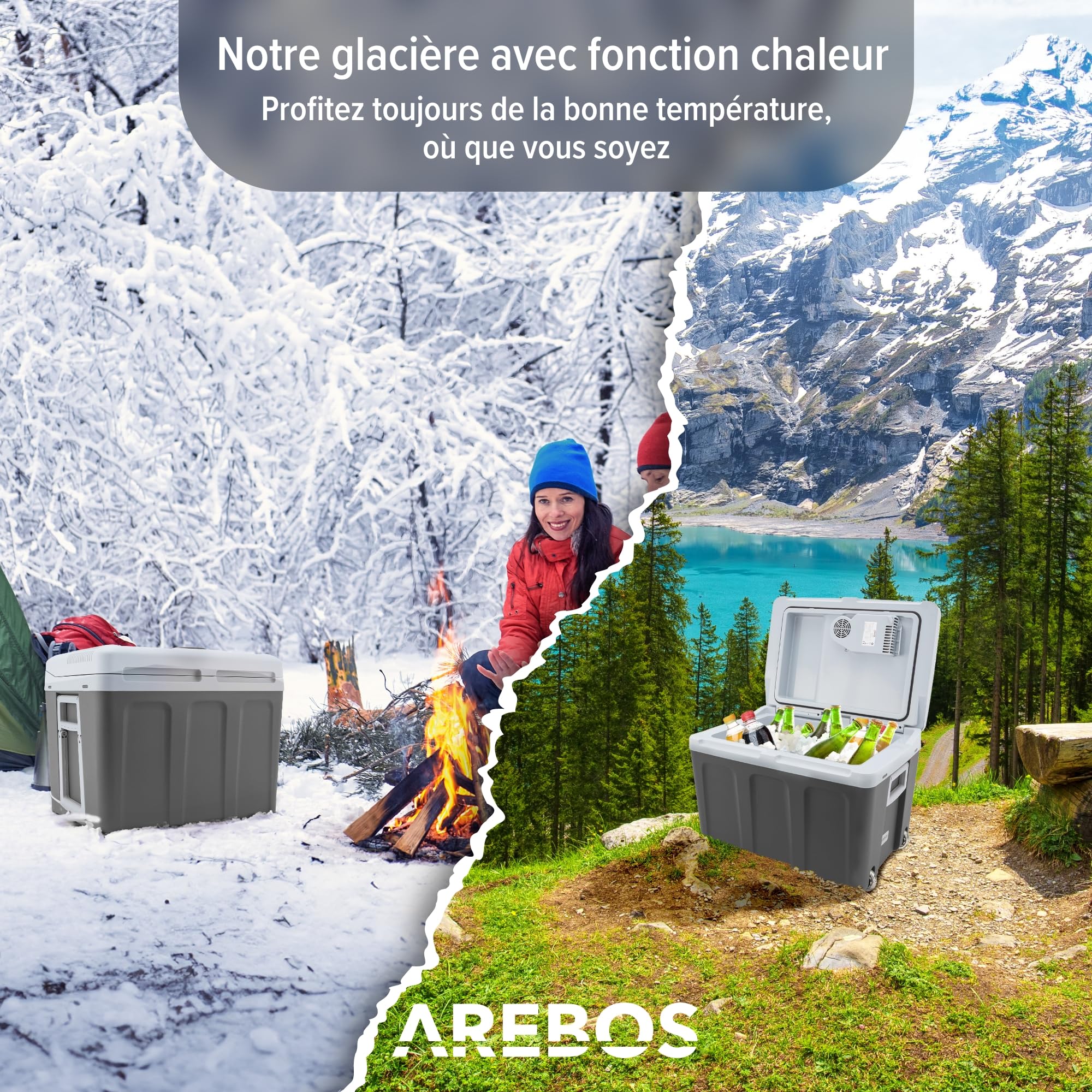 Arebos Glacière 40 litres | pour Refroidir & Maintenir au Chaud | Mini réfrigérateur | Réfrigérateur Mobile avec Mode ECO | 12/230 V pour Voiture & Prise de Courant | Glacière électrique