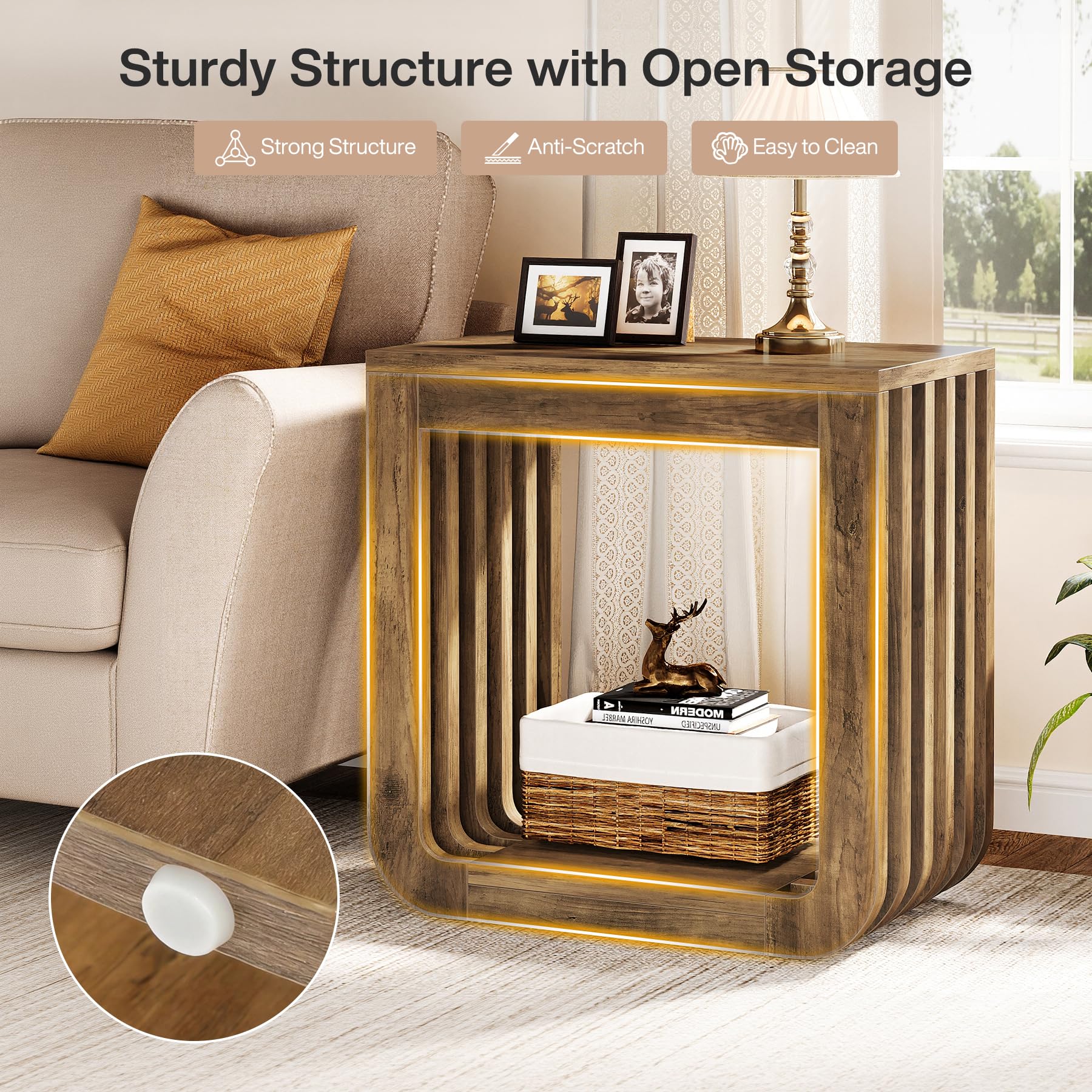Tribesigns Side Table, Farmhouse Narrow End Table with Slatted Open Frame, Wooden Rustic Accent Sofa Side Table, Small Nightstand for Living Room Bedroom Small Spaces, Brown