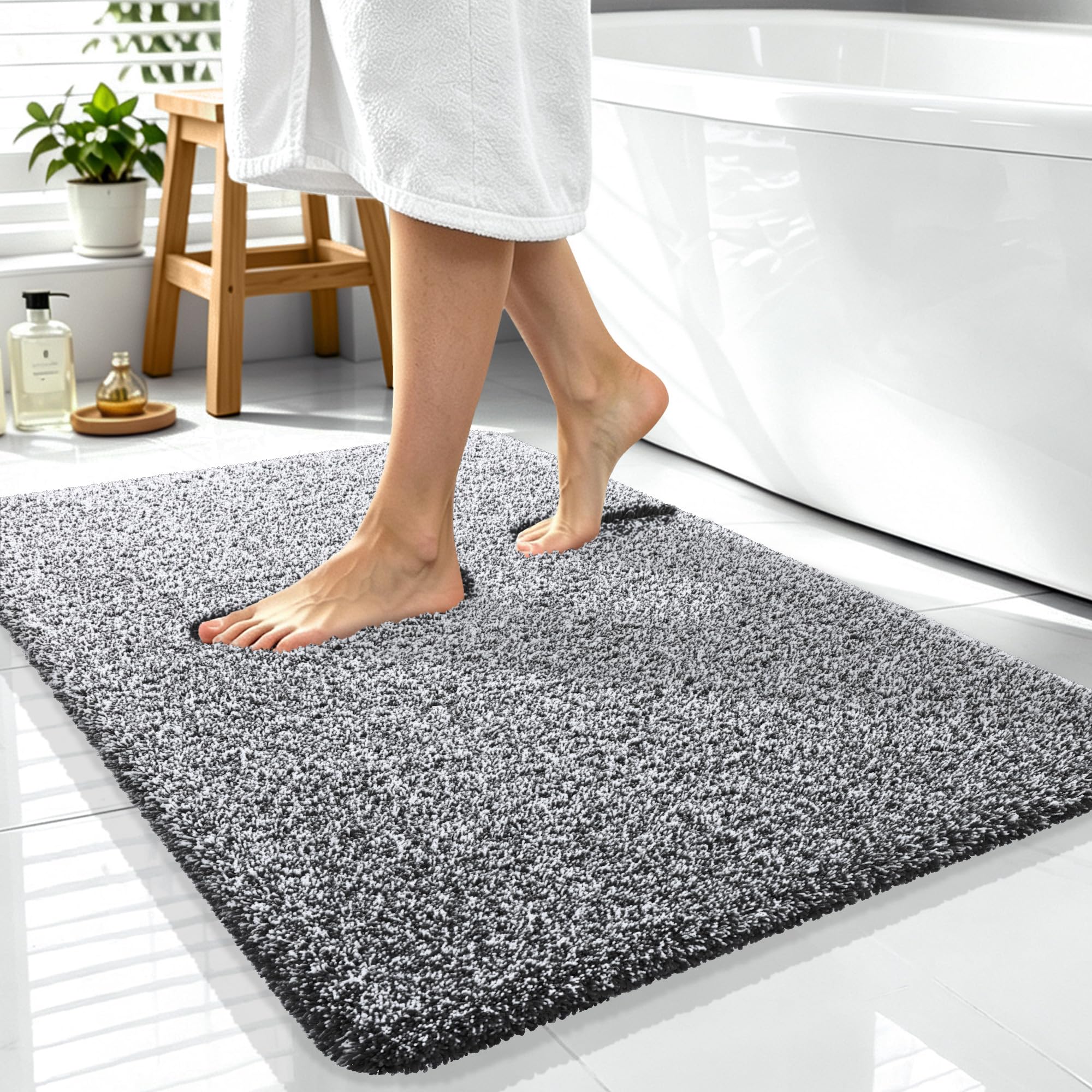 OLANLY Microfiber Bathroom Rugs 40x32, Quick Dry Bath Mat, Black and White