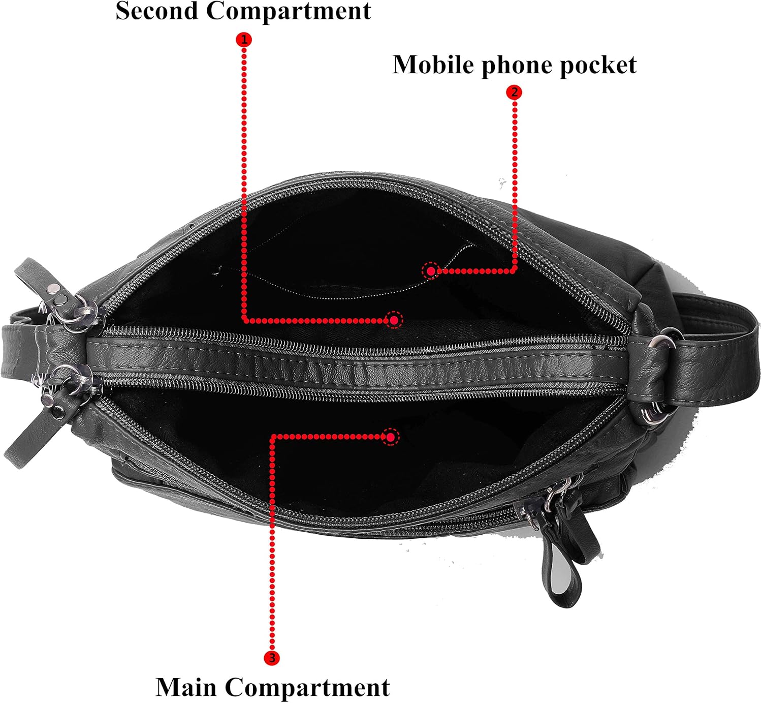 Miniatura 6 de Bolsa bandolera para mujer de piel sintética suave bolsas y bolsas con varios bolsillos, bolsa de hombro, bolsa bandolera