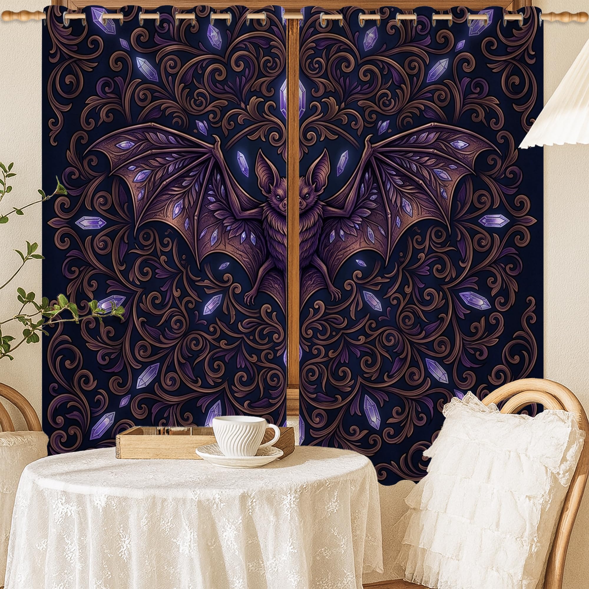 Rideaux occultants pour chambre d'enfant style Halloween violet victorien