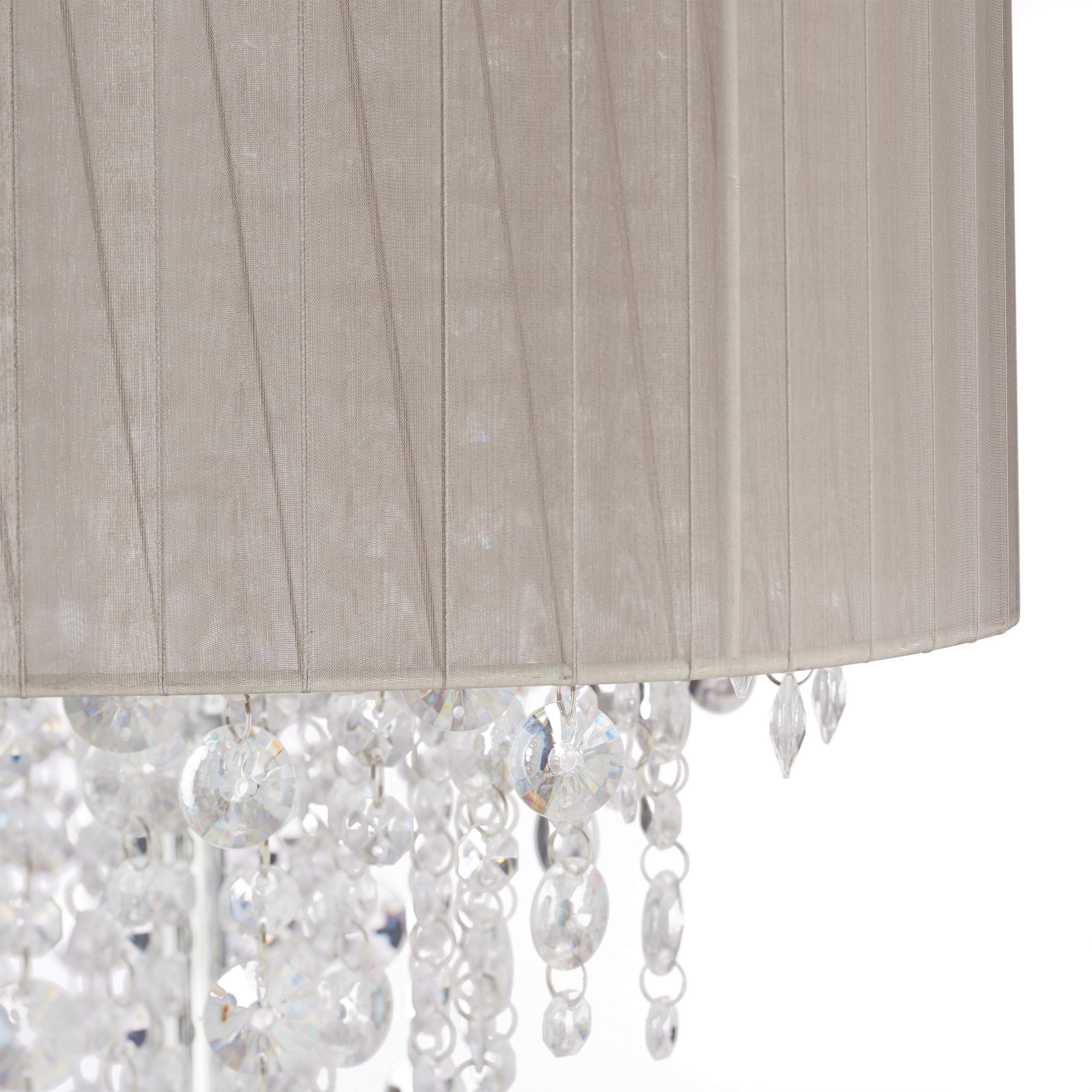 Relaxdays Stehlampe Kristall, Lampenschirm aus Organza, runder Standfuß, E27, Stehleuchte, HxD: 151,5x38 cm, grau/silber