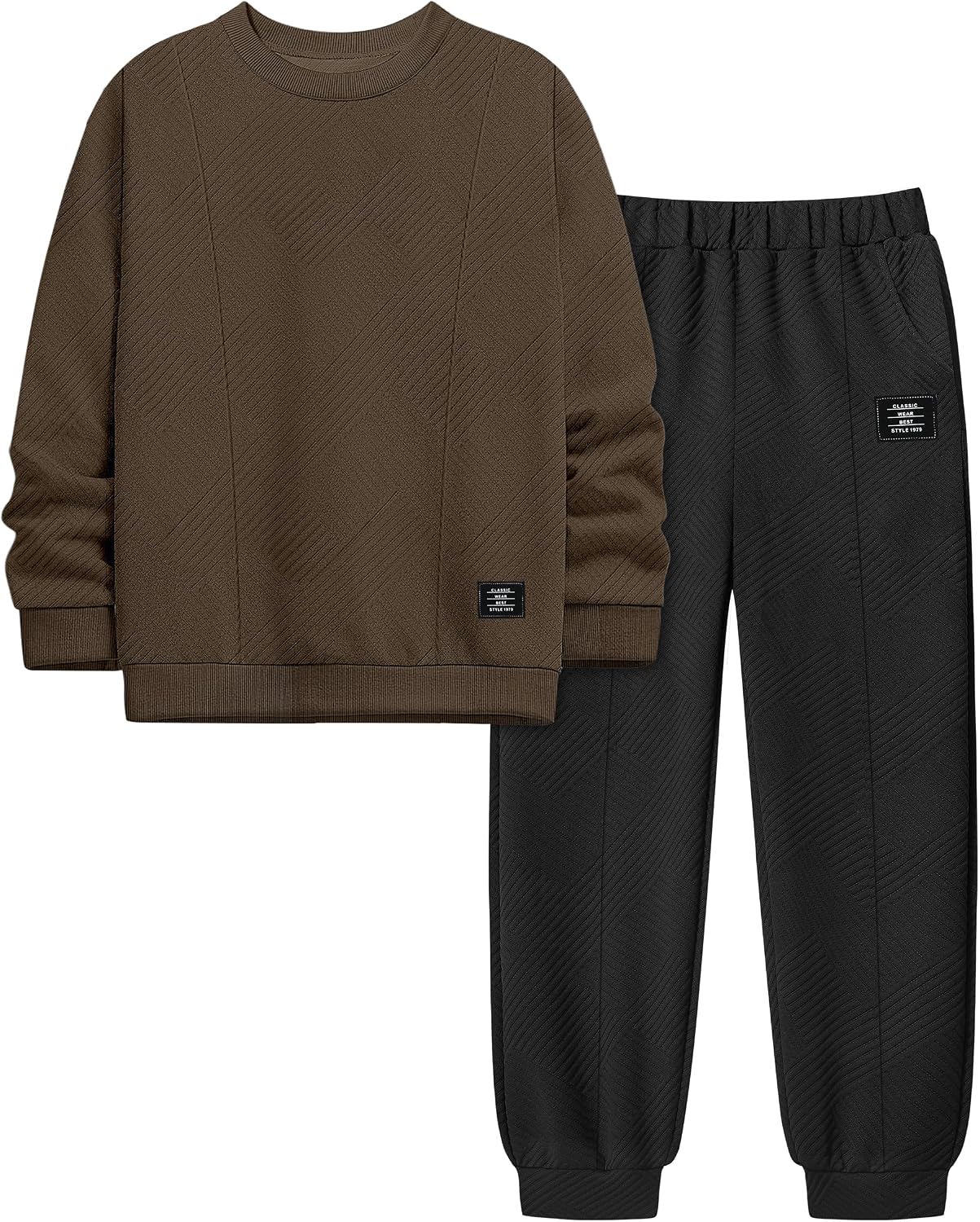 Boys Clothes Textured Fall Winter Sweatshirt Jogger Pants Set 7-14Y