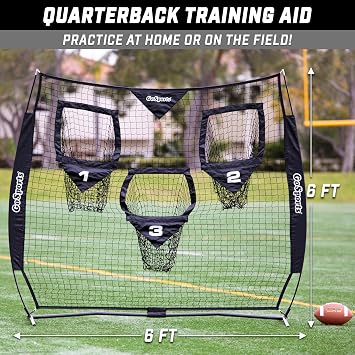 GoSports Football Throwing Net - 8 x 8 ft or 6 x 6 ft Nets - Choose Black or Red