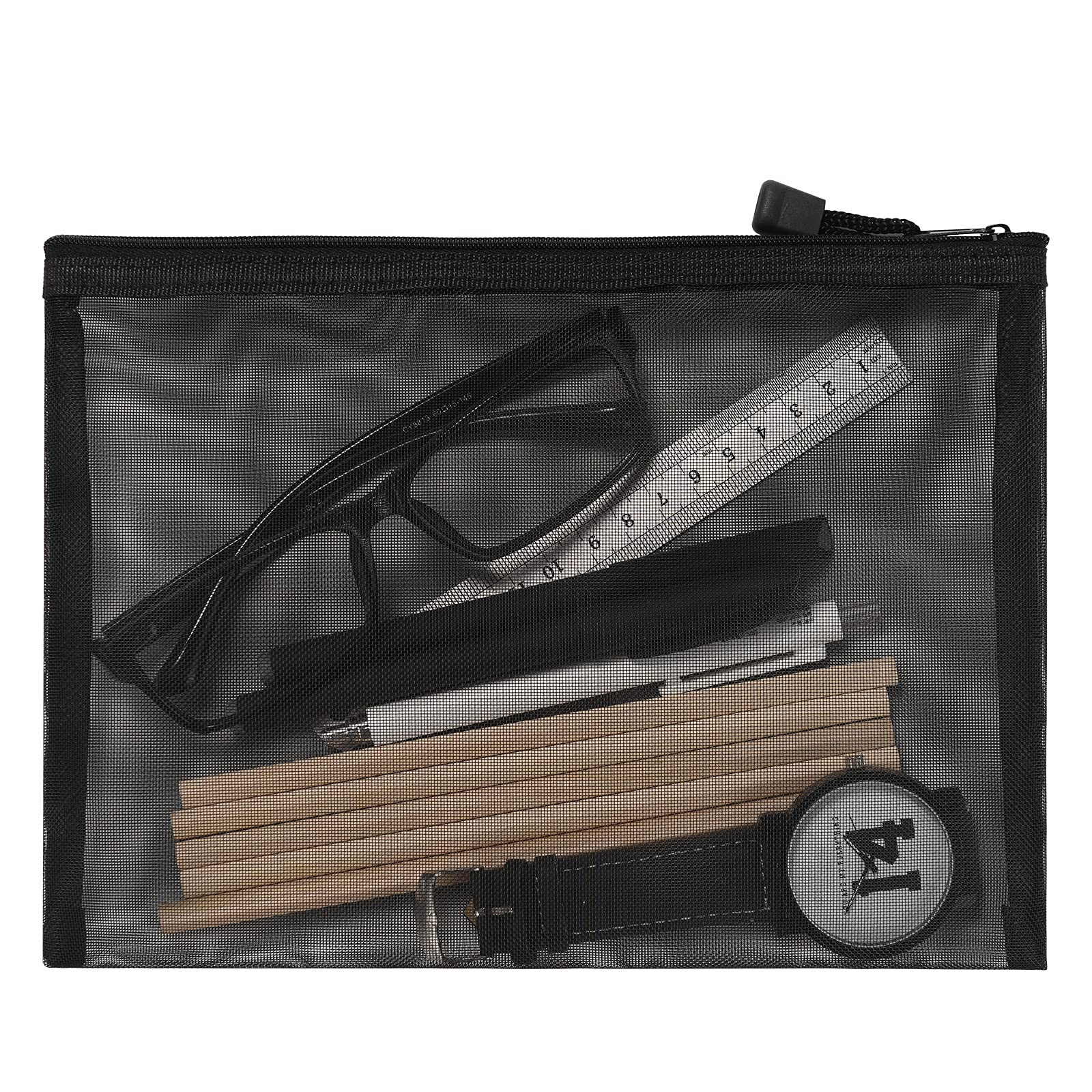 Paquete de 24 bolsas de malla para cosméticos, bolsas de maquillaje de malla de nailon, bolsa de malla con cremallera, estuche organizador de viaje, 4 tamaños, Black, Bolsas de malla con cremallera