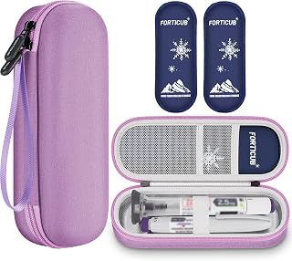 Portable Cooler Case for Zepbound & Mounjaro, 2 Ice Packs, Purple | Daily organizer for up to 2 GLP-1 injector pens with insulated EVA shell, carry handle, and 2 reusable gel packs