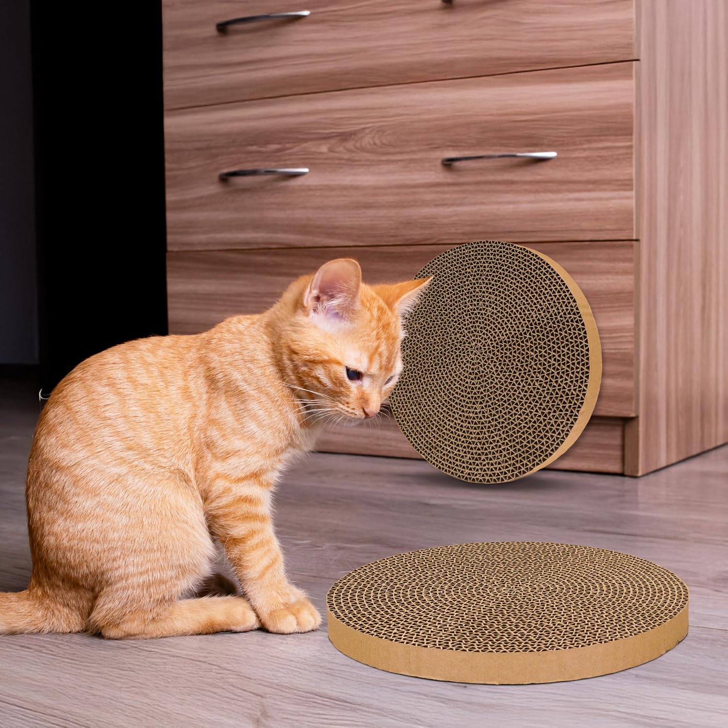 Scratch and Spin Cat Scratcher Replacement Pads for Active Play, Natural Recycled Corrugated Cardboard, Supports Pet Behaviors, Relieves Stress - 4 Count